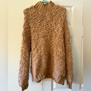 Express Textured Cowl Neck Sweater in Tan
